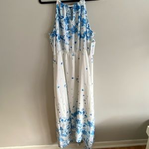Large white/blue floral maxi dress